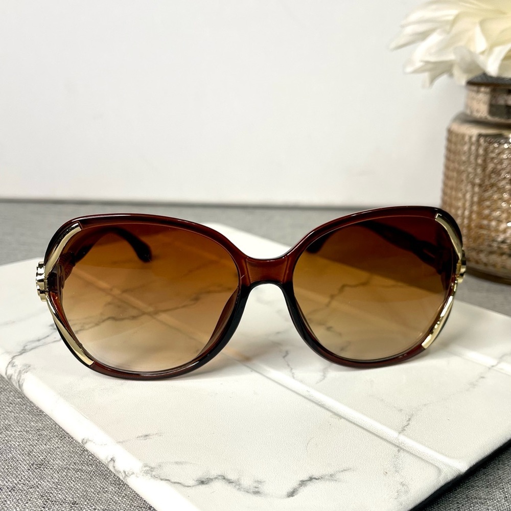 Brown & Gold Oversized Sunglasses Polarized New with Case - Picture 3 of 9